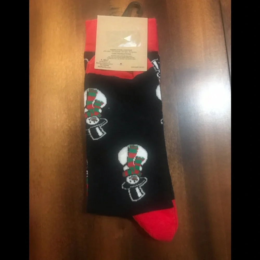 K. Bell Men Black Red Crew Knit Holiday Snowman Graphic Casual Socks Sz …